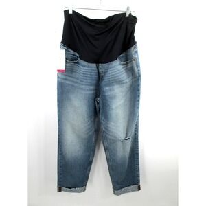 NWT ISABEL MATERNITY Straight Jeans Women 14 Blue Denim Distressed Back Support
